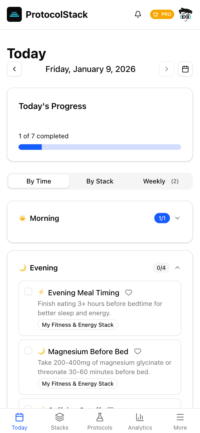 Daily tracking view - check off protocols and see progress